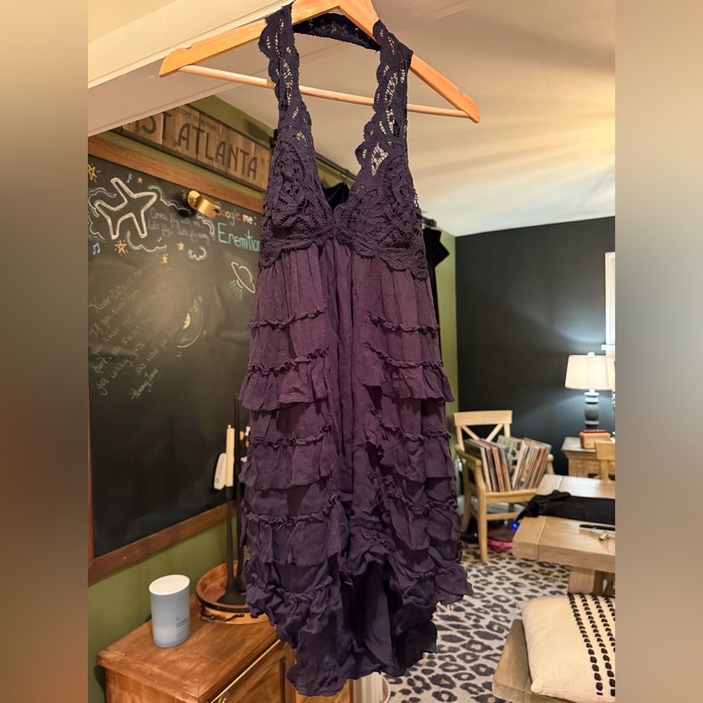 FREE PEOPLE black Lace Halter Dress